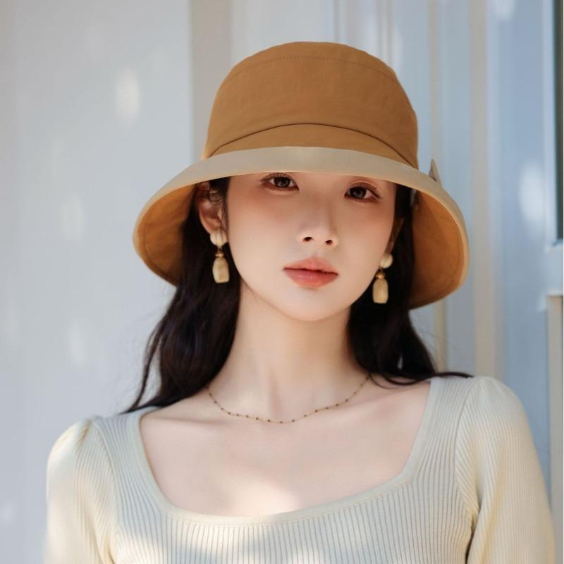 Premium sense bucket hat spring and summer hat women's thin sunshade sunscreen hat bow show face small quick drying sun hat