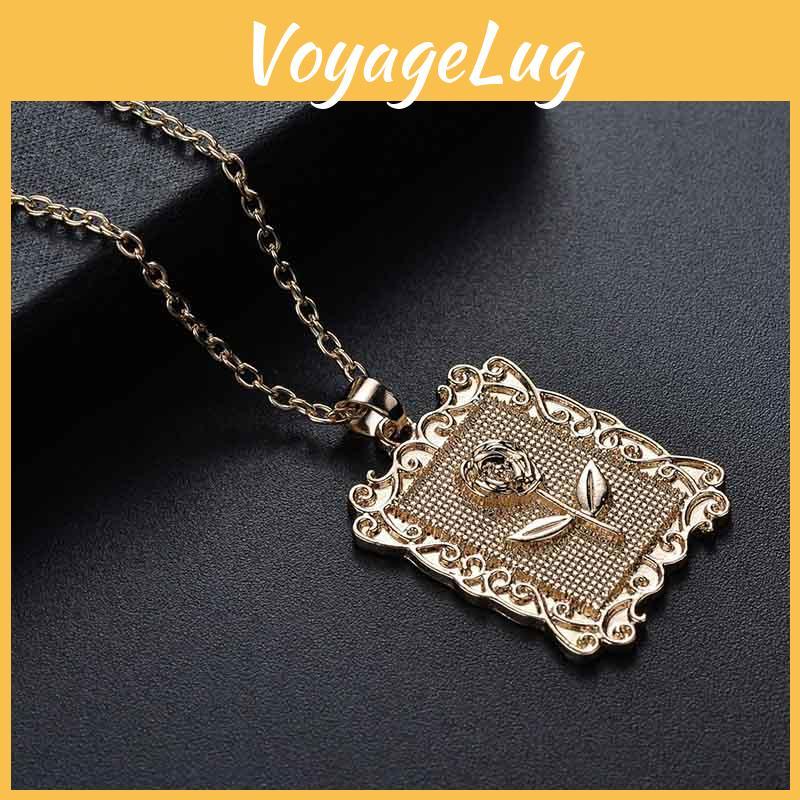 Pozlacený Pop Geometrický Čtvercový Růžový Květ Řetízek na Klíční Kost Svetrový Řetízek Elegantní Šperky Pro Ženy