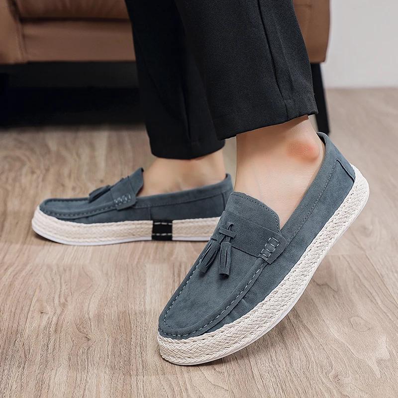 Men's Suede Fringed Loafers Espadrile Sole Slip on Shoe Casual Driving Shoes Flat Vulcanized Shoes Designer Shoes Luxus 2025