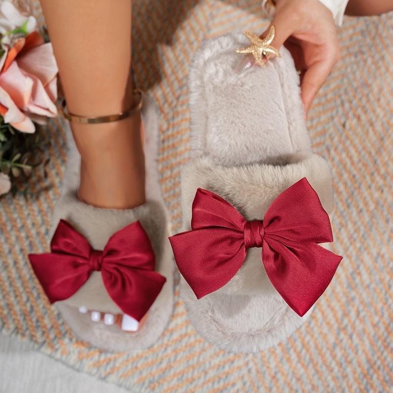Fashion 2025 NEW Fashionable and Beautiful Warm Plush Slippers Knot Thick Bottom Outdoor Wear Anti Slip Ladies Slippers Soft Shoes