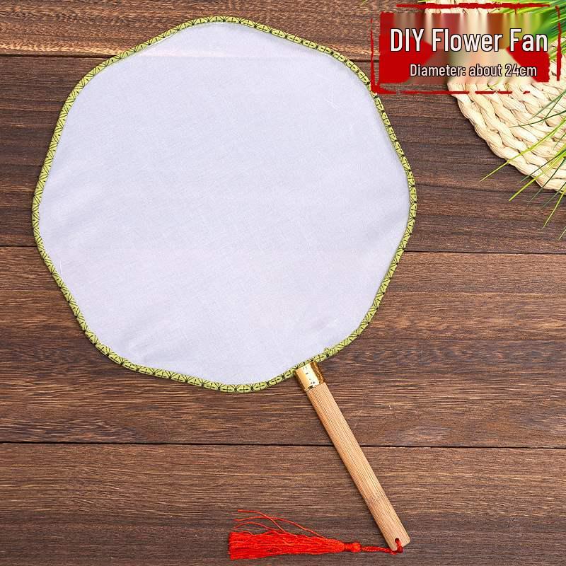 DIY Children's Silk Cloth Round Fan with Bamboo Handle - Palace Style Hand-Painted Kindergarten Craft