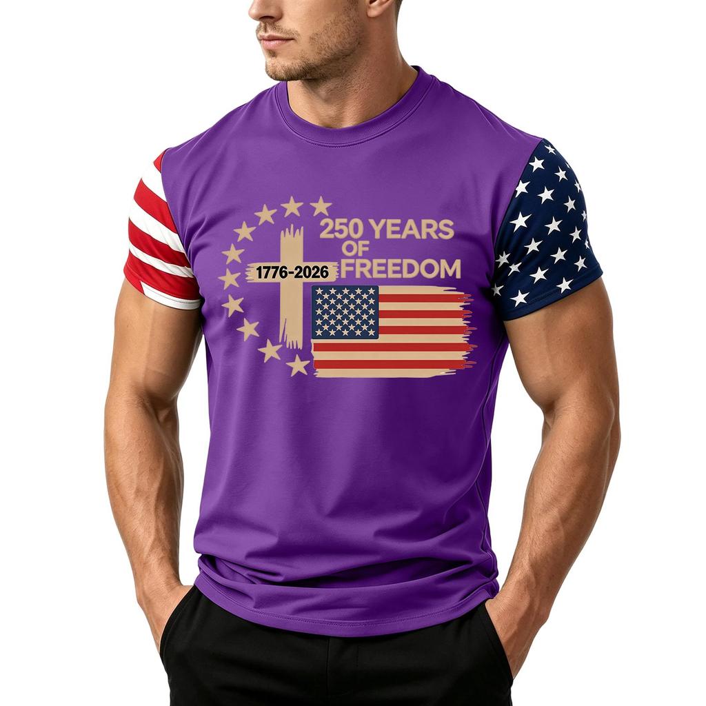 Men's Independence Day Flag Print Short Sleeve T-Shirt, Loose Casual Daily Summer Tops