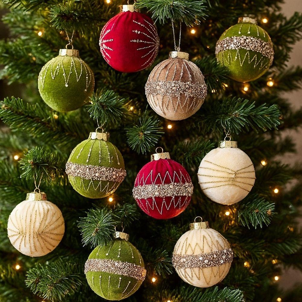 4pcs 8CM Christmas Ball Decoration Flocking Xmas Tree Hanging Pendants Window Decoration