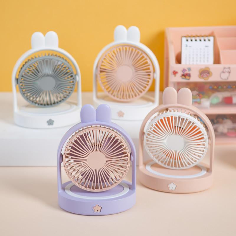 2023 New Summer Cute Pet Bunny Ear Desktop Usb Mini Student Portable Diy Fan With Plastic Blades Pink