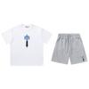 Mens Gradient Letter Embroidered Cotton Tee Shorts Set Streetwear Casual Outfit