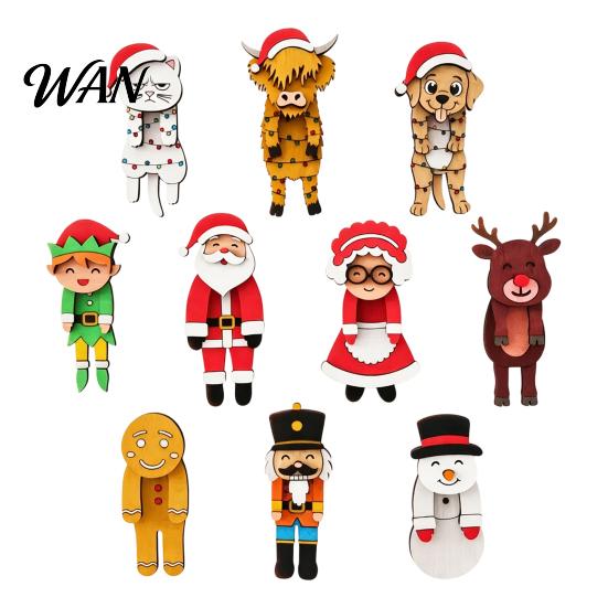 Santa Claus Fridge Magnets Christmas Wooden Dangle Toy, Refrigerator Magnet, Cute Cartoon Small Holiday Gifts for Friends Snowman Elk Magnetic