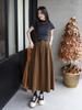 Versatile Washed Cotton Midi Skirt - High Waist, Solid Color, Double Pockets, Slimming A-line for Women, Early Autumn.