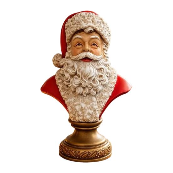 Pevná pryskyřice Vánoční dekorace Santa Claus Busta Soška, Hlava s Vintage Zlatou Uměleckou Soškou pro Sváteční Displej Základna, Stolní Figurka, Krbová Polička
