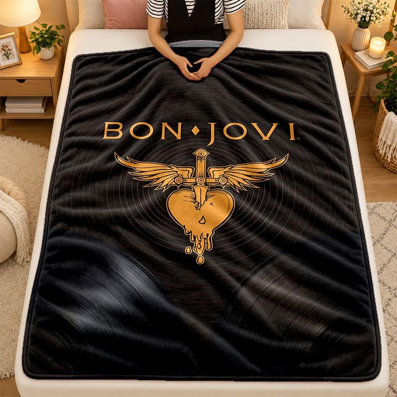 Flannel BlanketBon Jovi Warm Soft Throw Blanket for Indoor Sofa Bed Living Room Use