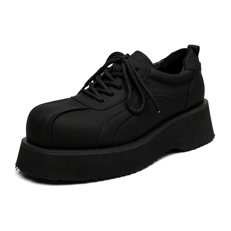 England Style Mens Fashion Platform Shoes Lace-up Original Leather Oxfords Shoe Business Office Dress Black Stylish Footwear Man