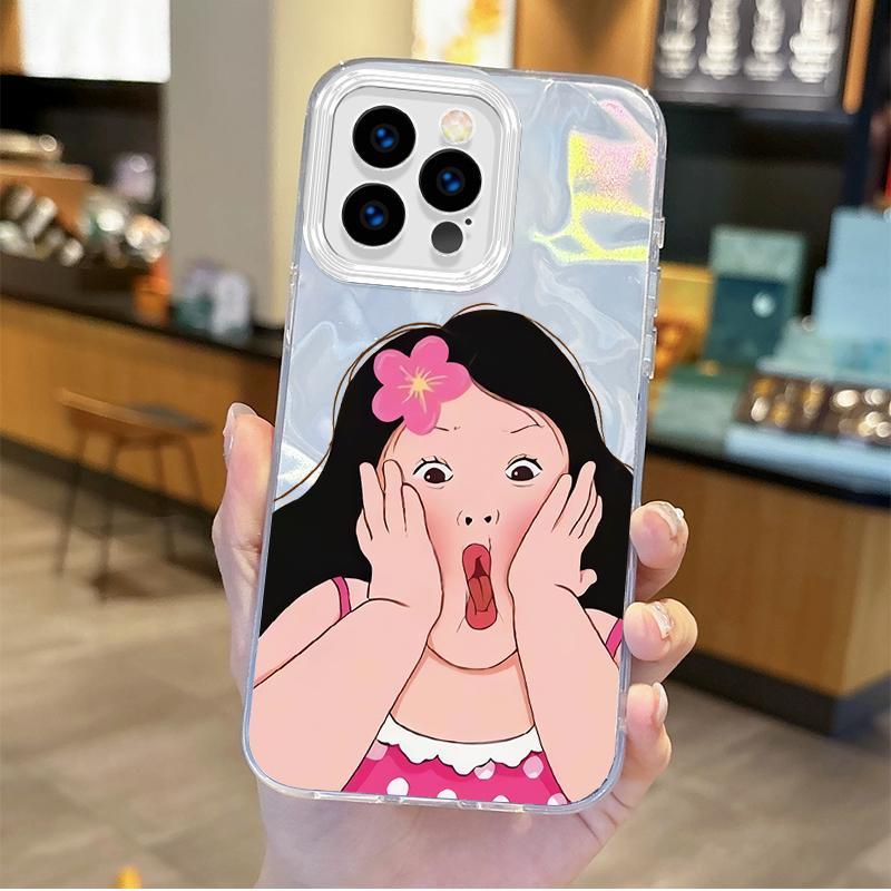 Fun Personality Cute Girl Cartoon Phone Case for iPhone16 15 14 13 12 11 8 7 6 Pro Max Plus XS XR Gradient Shockproof Back Cover