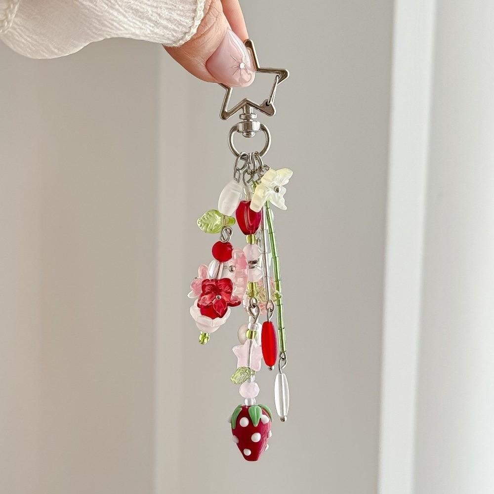 Contrast Color Flower Pendant Colorful Floral Beaded Hanging Star Tassel Key Chain  Car Ornament