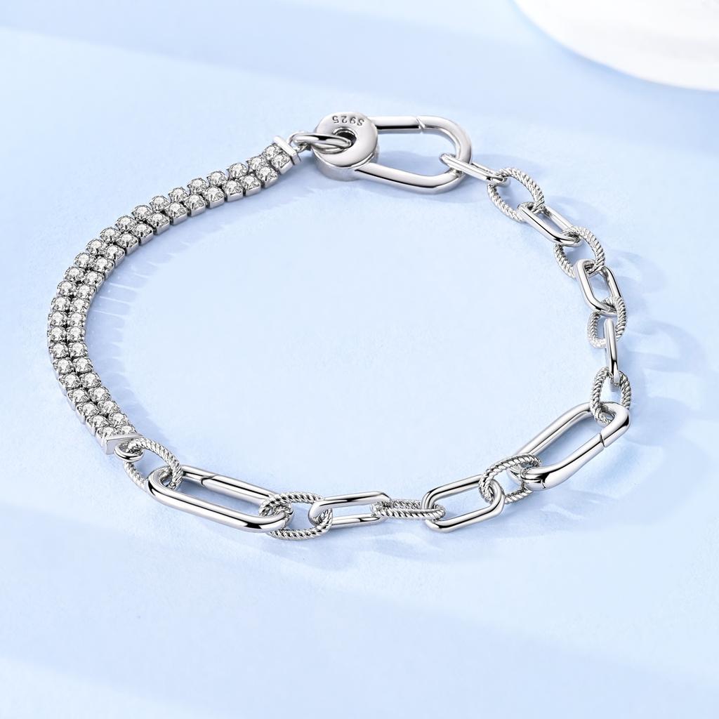 925 Silver Sparkling Fashion Zircon Spherical Heart-Shaped Snake Bone Bracelet For Women Fashion Birthday Jewelry Gifts