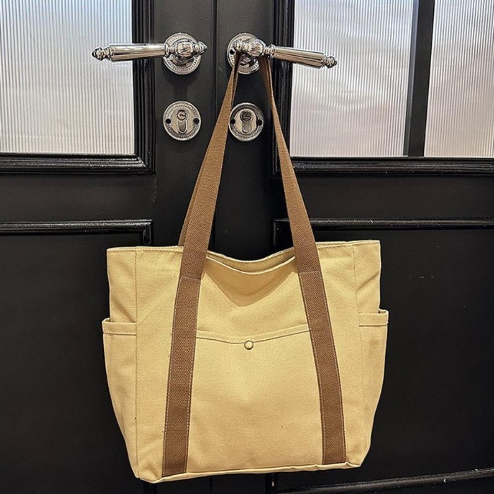 Korean Style Shopping Handbag Solid Color Cloth Shoulder Bag Portable Canvas Tote Bag  Students