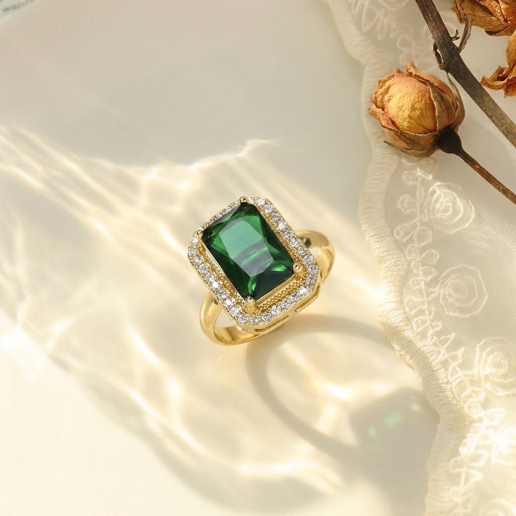 Women's Japanese-Korean Style Zircon Emerald Jewelry Set: Necklace, Ring, Earring, and Elegant Clavicle Chain
