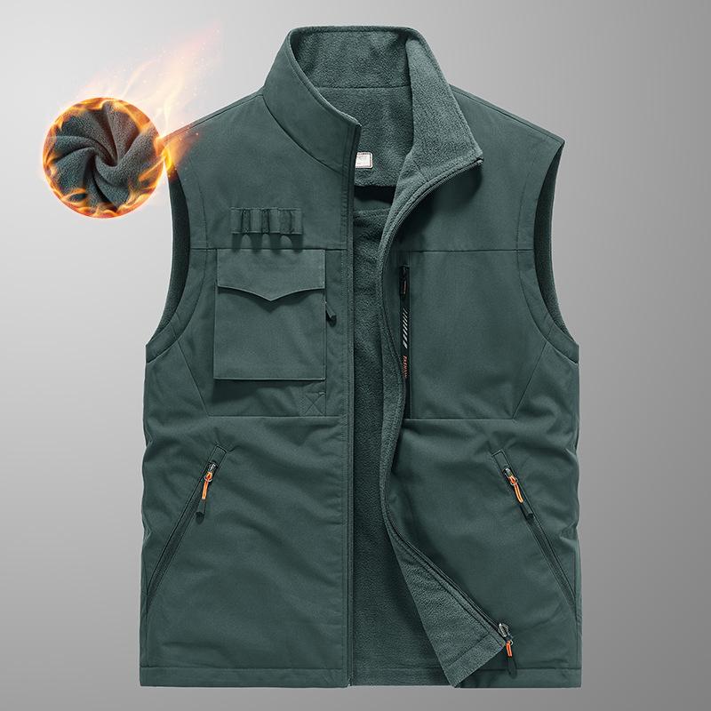 Vestă bărbați toamnă și iarnă față-verso tată fără mâneci guler înalt multi-buzunare vestă cu uscare rapidă vestă mărime mare