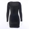 Autumn Solid Color Velvet Dress 96233 Sexy Wild Wind Round Neck Split Skirt