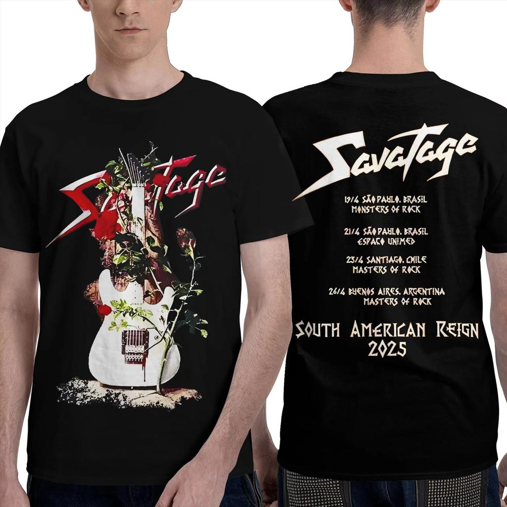 Savatage South America 2026 Tour Cotton TShirt for Couple Beach Y2K Funny TShirts Big Size Pattern Clothes Men Women Tops