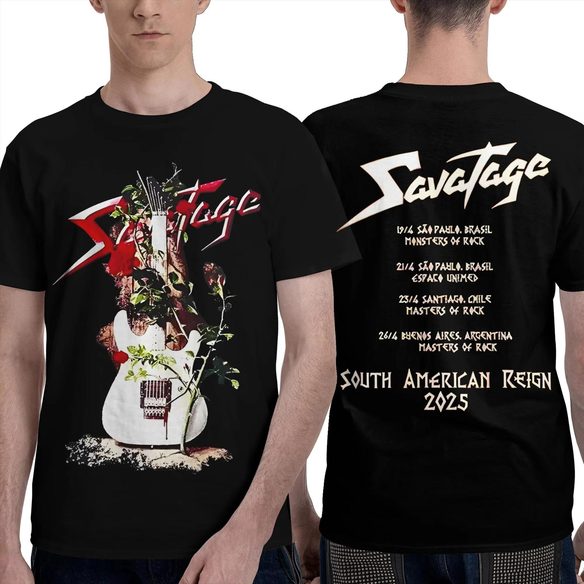 

Savatage Южная Америка 2026 Тур Хлопковая Футболка для Пары Пляжная Y2K Смешные Футболки Большого Размера Одежда с Узором Мужские Женские Топы S
