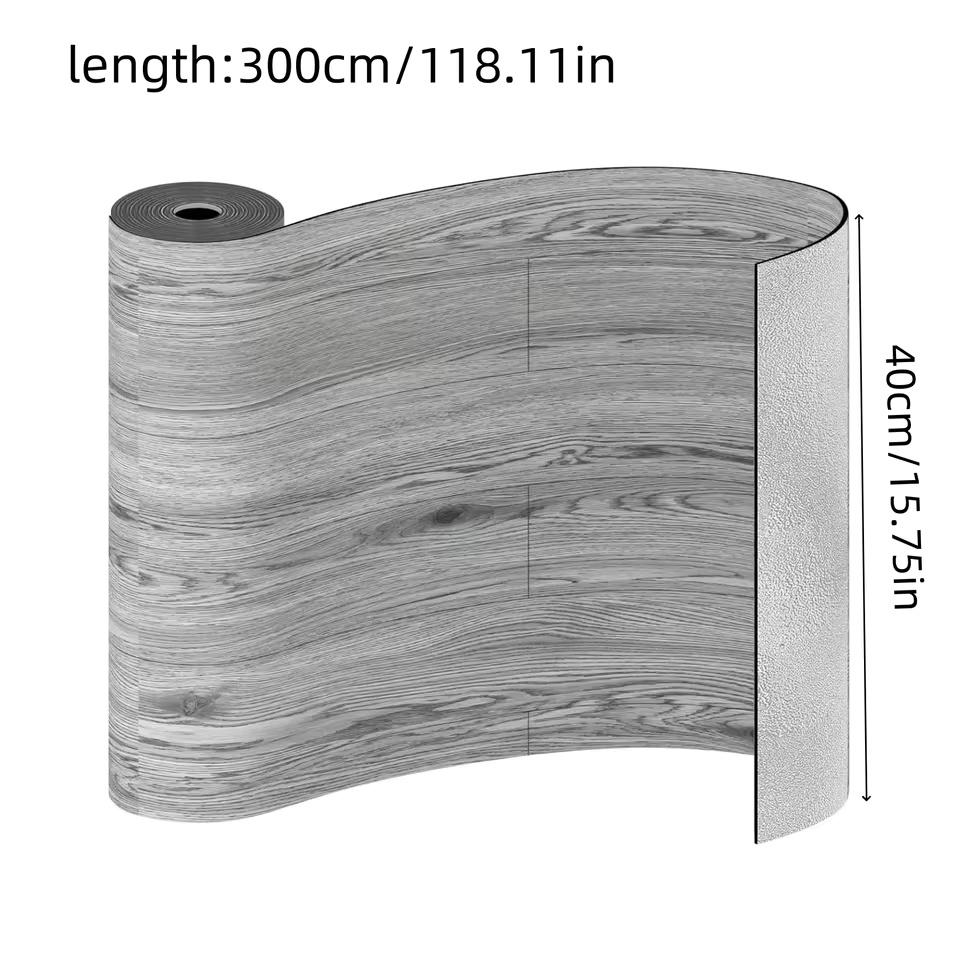 1 Roll 40X300CM Wide Vinyl Flooring Roll  Self-Adhesive, Wood Grain Floor Tiles Peel and Stick Floor Stickers Durable Easy