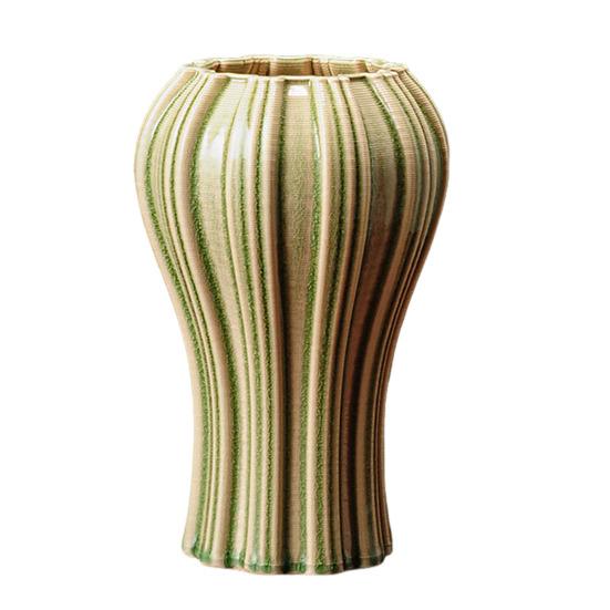 Painted Ceramic Vase Desktop Stripe Art Vase Decorative Flower Vase for Flower Arrangement Living Room Bedroom Decor