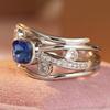 Vintage Inlaid Blue CZ Women's Ring Dazzling CopperColor Geometry Daily Wear Party Jewelry Anniversary Gift