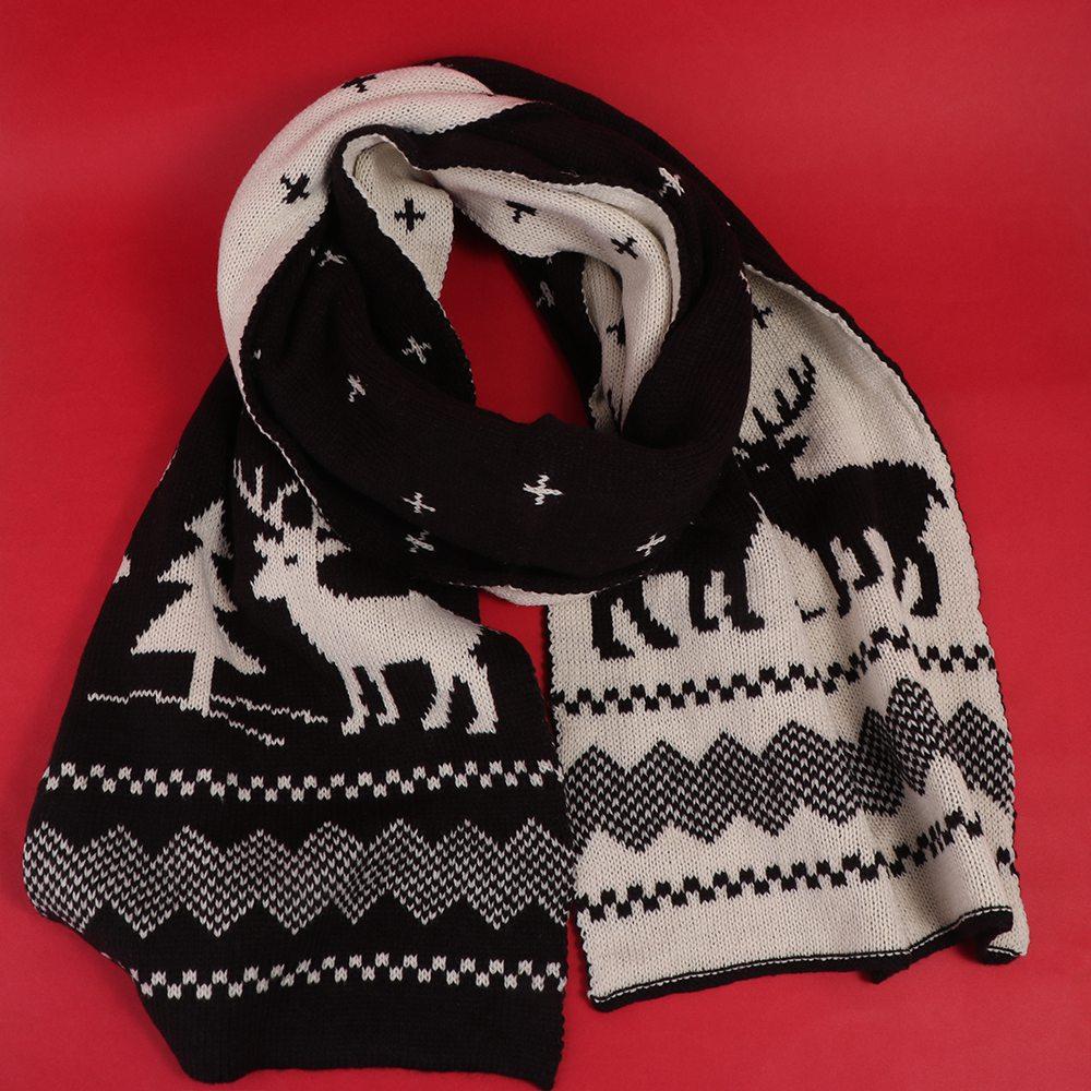 Red Wool Knitted Scarf Deer Winter Cashmere Scarves Retro Christmas Scarf  Student