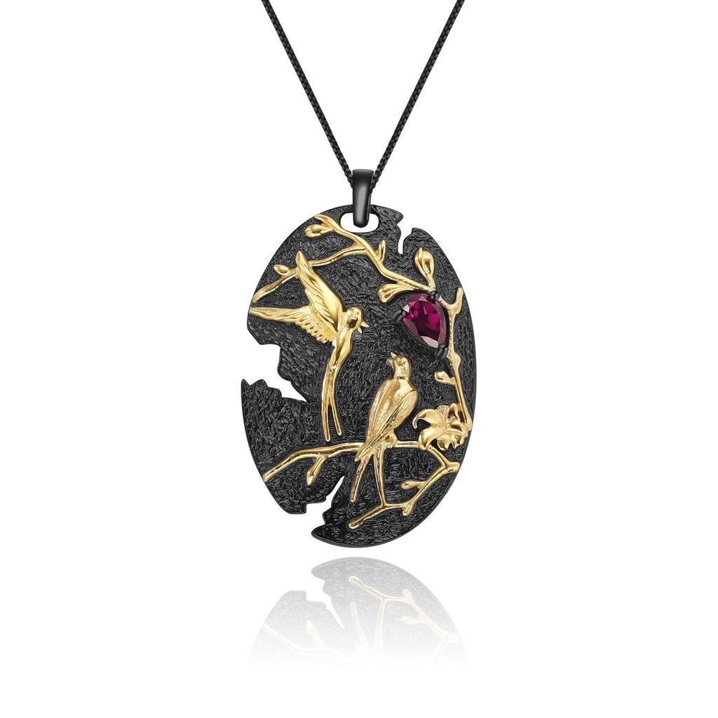 Original Designer High-end National Style Pendant Magpie Design 925 Silver Color Electroplating Natural Amethyst Necklace Pendant