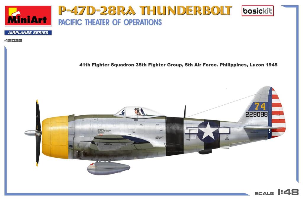 Miniart 1/48 Scale American P-47D-28RA Thunderbolt Pacific Theater Basic Kit Plastic Model Kit MA48022