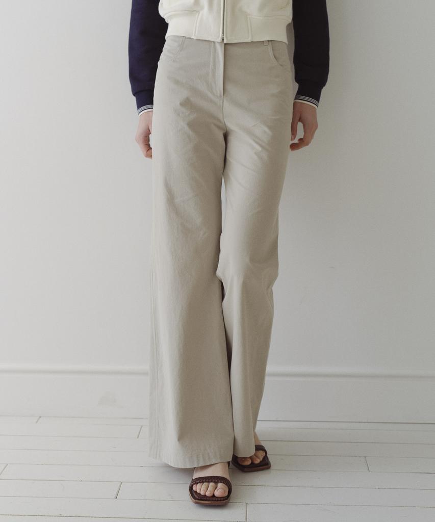EN OR Back Logo Semi Bootcut Pants - Beige