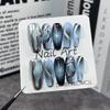 Handmade Black & Blue Gradient Cat's Eye 3D Nail Art Stickers - Medium To Long Wearable Nail Patches