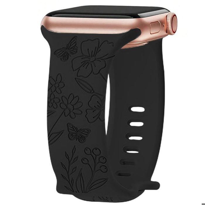 Bracelet pour Apple Watch Series 11 10 9 8 SE 7 6 5 4 3 2 1 Ultra 1/2, 42mm-44mm-45mm-46mm-49mm Silicone Motif Papillon Noir