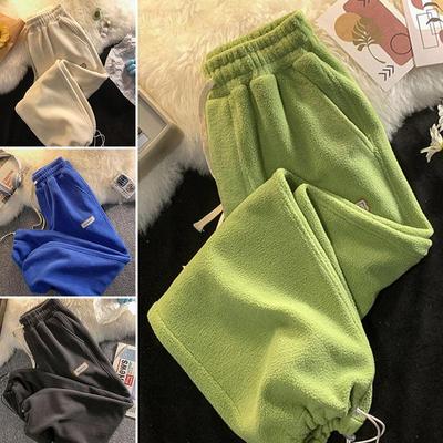 Women's Trousers Elastic Waist Winter Drawstring Fleece Pants Thermal Sweatpants Lounge Bottoms
