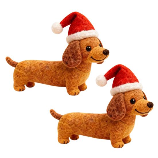1/2Pcs Christmas Felt Dachshund Figurine Handcrafted Santa Hat Dog Ornament Simulation Puppy Statue Animal Sculpture Home Office Desktop Decoration