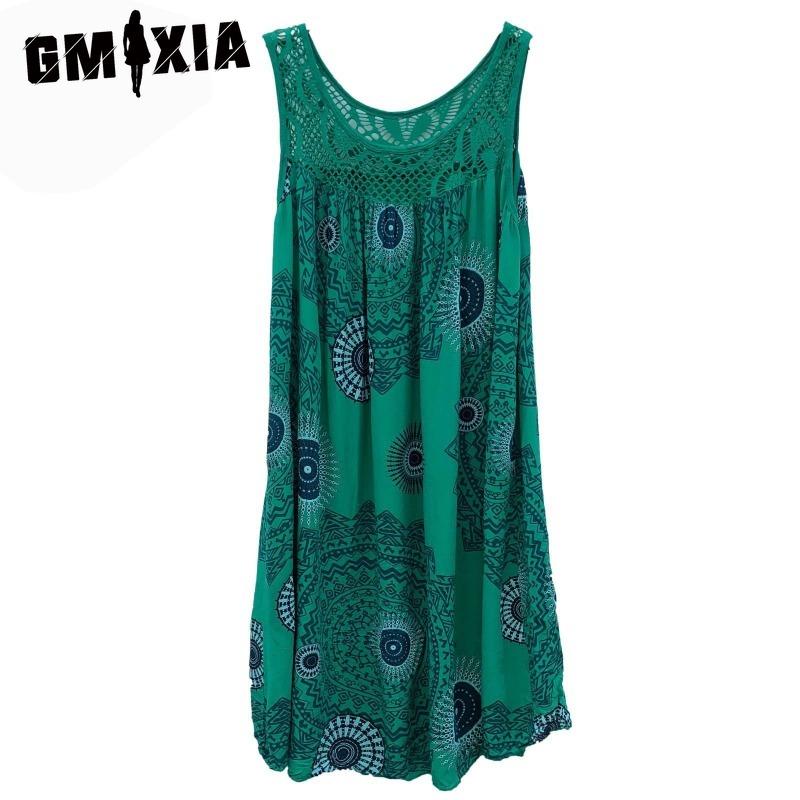 GMXIA Women's Fashion Summer Spring Solid Color Print Sleeveless O-Neck High Waist Casual Dresses