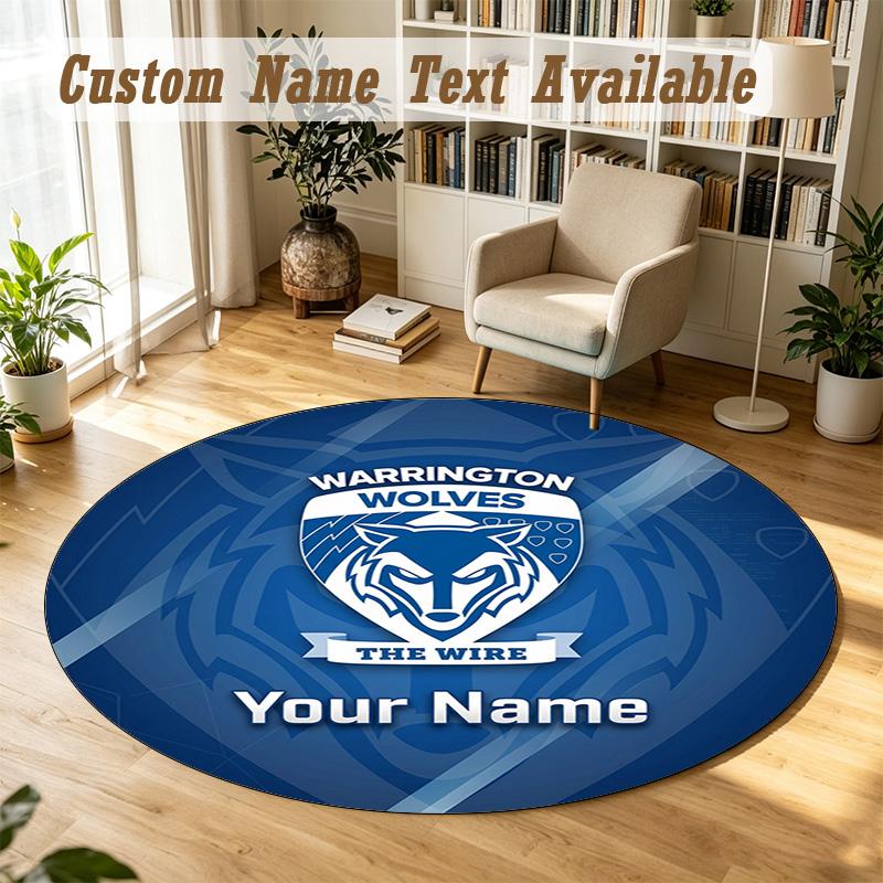 Round Rug Custom NameWarrington Wolves Pattern Non Slip Carpet Home Floor Decor