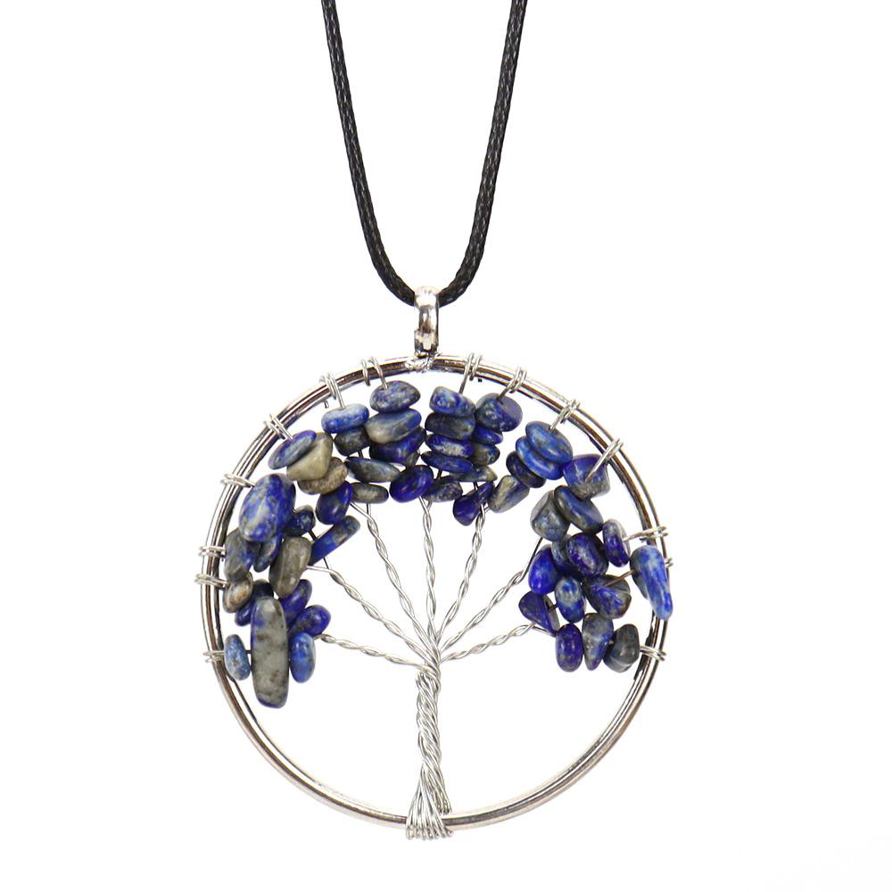 Hand-Wound Natural Gravel Crystal Tree Of Life, Natural Stone Fortune Tree Colorful Necklace N85