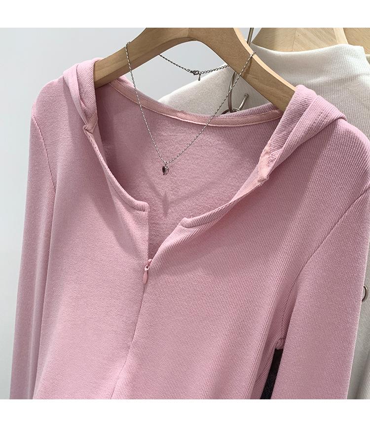 Damen Koreanischer Rosa Kapuzen-Strick-Cardigan-T-Shirt - Herbst/Winter 2025 Kollektion, Vielseitig als Innenlage oder Oberbekleidung