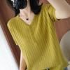 Ice Silk Short Sleeved T-shirt for Women Loose and Slimming V-neck Knitted Sweater Half Sleeved Top