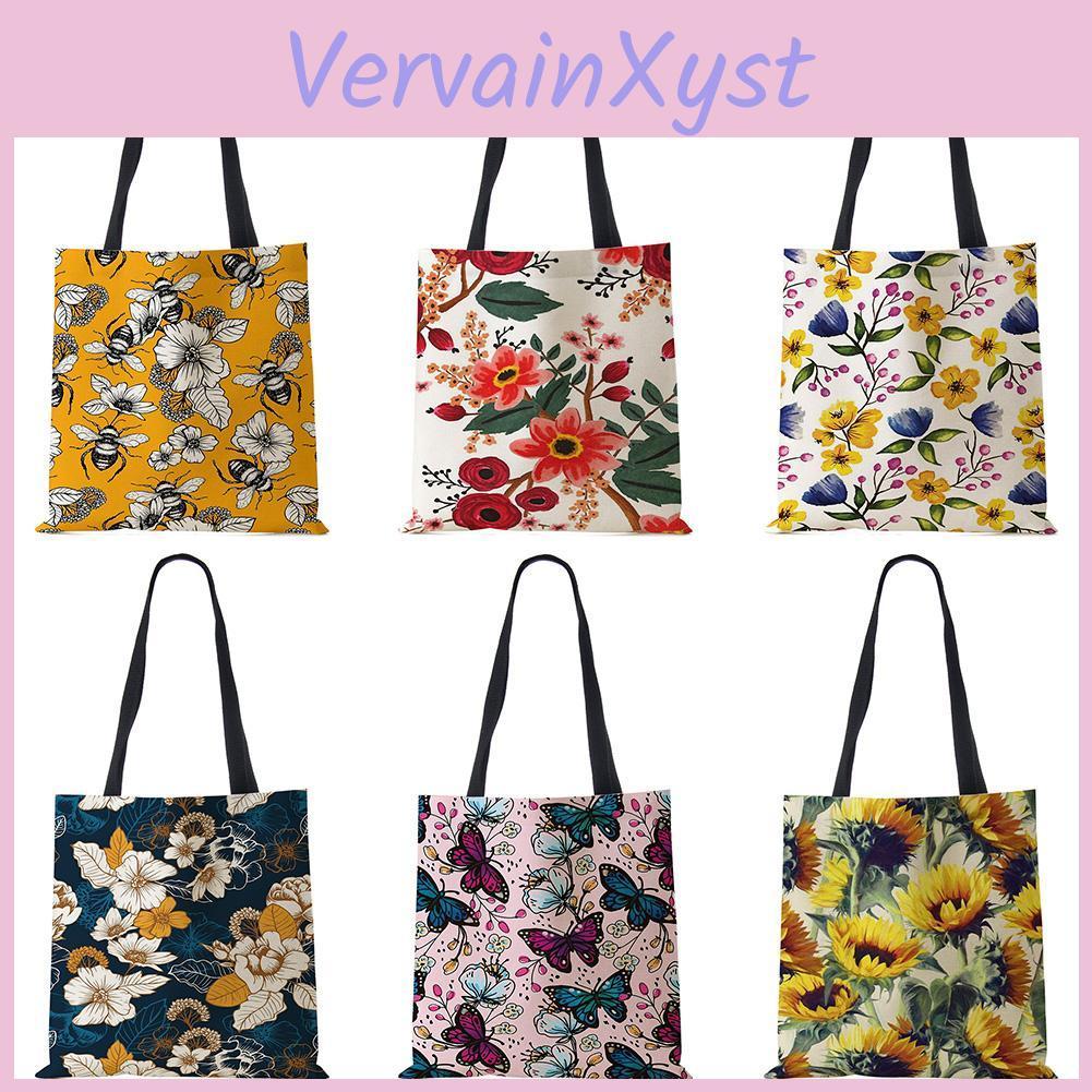 Customized Print Flower Tote Bag For Women Reusable Shoulder Bags Travel School Bags 40x40cm