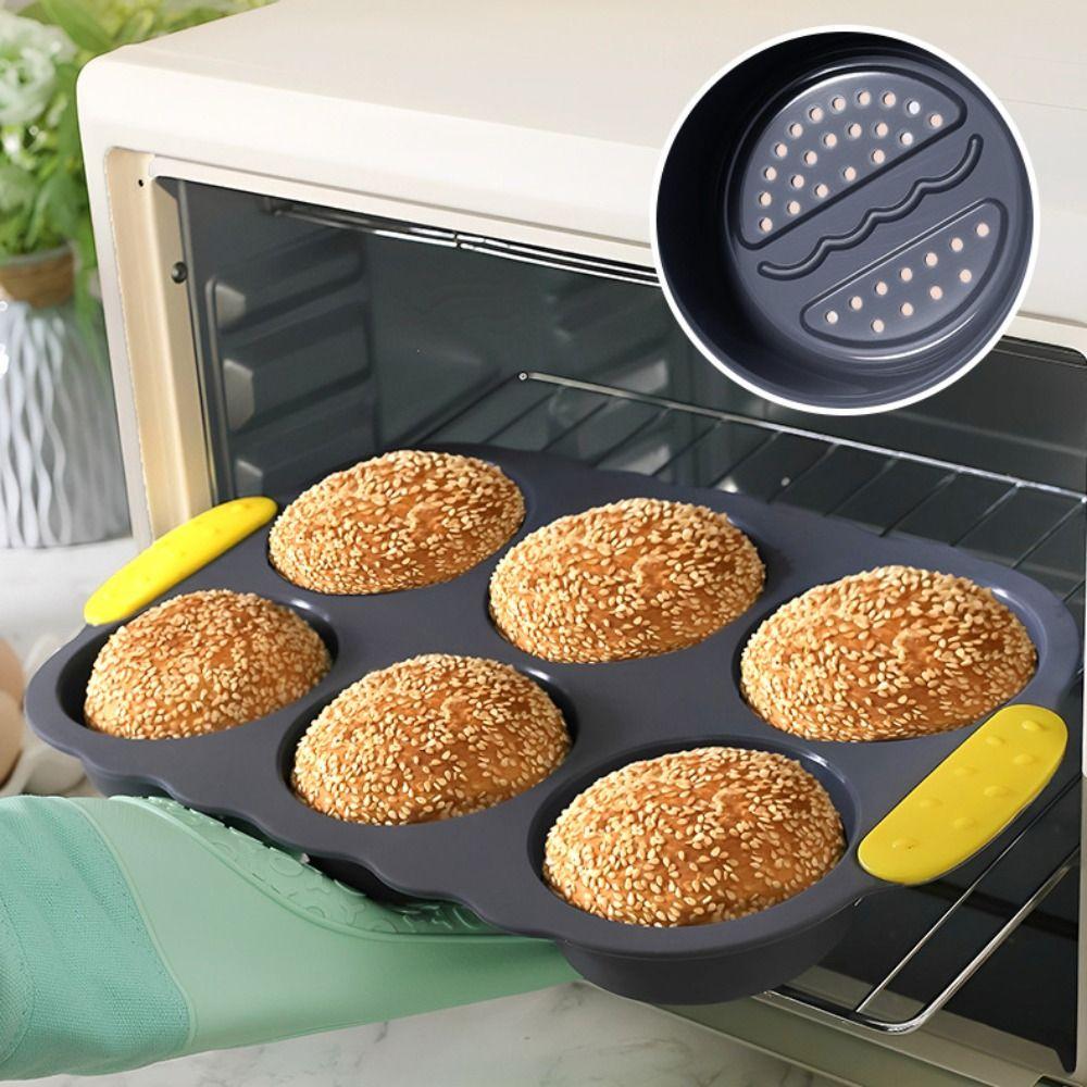 Varmebestandig Hamburgerbrødform 6 Hull Burgerbrødformer Myk Brødform Kjøkkenbruk