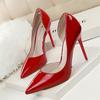 Fashion Candy Color Patent Leather Shallow Mouth Pointed Toe Side Empty Thin High Heel Shoes Woman Party Office Wedding Shoes
