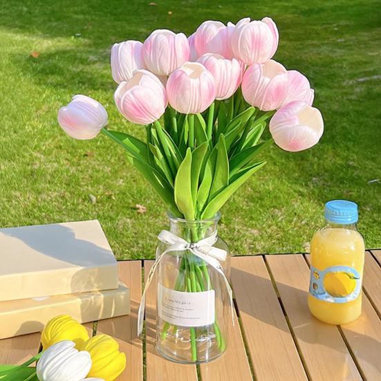 Real Touch Artificial Tulip Flower 13.7" PU Faux Tulips Lifelike Fake Tulip with Long Stem for Wedding Home Table Centerpiece Spring Garden Decor