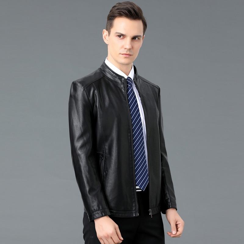 Men's Genuine Leather Jacket Men's Sheepskin Jacket Stand Collar Casual Autumn and Winter Middle-aged Dad Fashion Leather Jacket