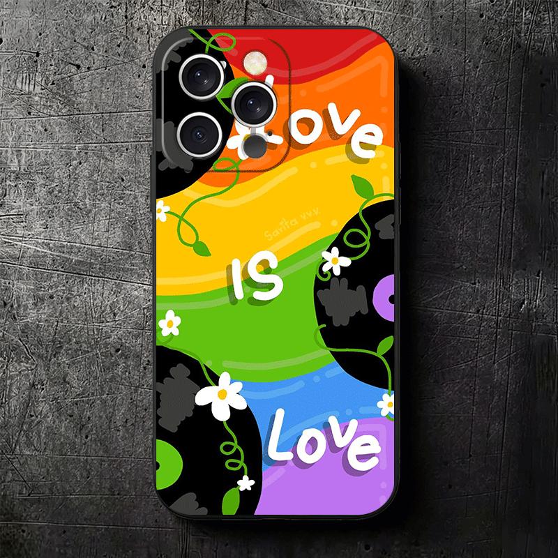 LGBT Rainbow Love Is Love Soft Phone Case for iPhone 16 16E 17 Air 15 Pro Max 14 Plus 13 Mini 11 12 7 Black Cover Back Shell