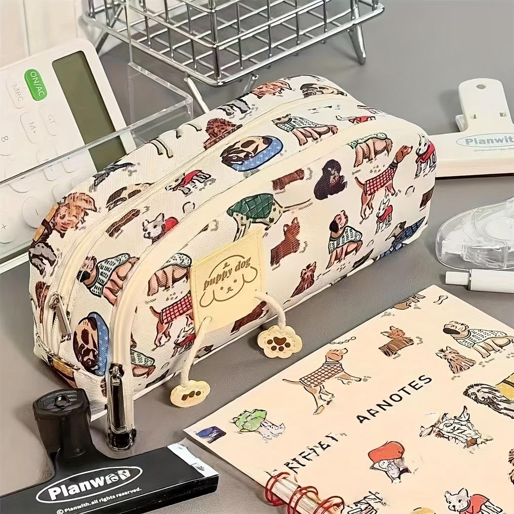 Adorable Canvas Pencil Bag, High-Value, Large Capacity, Double Zipper, Multi-Layer, for Student