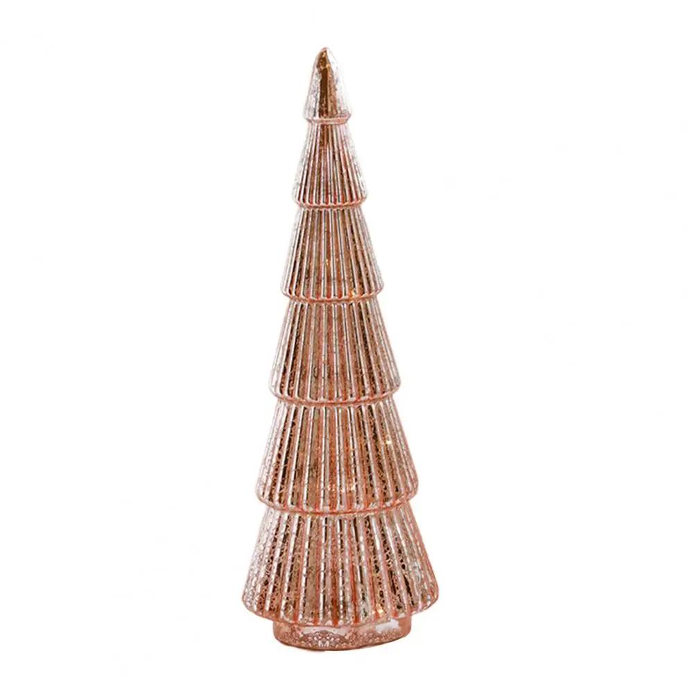 For Glass Christmas Tree Figurine Tabletop Tree Ornament with LED Lights Holiday Decor Light Up Tree Cone for Home Office Partie