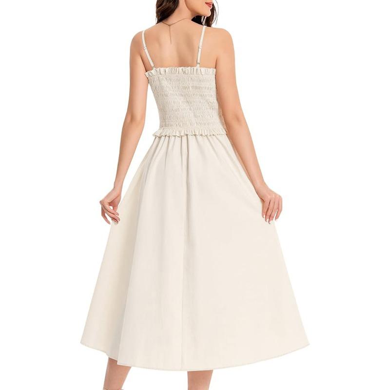 YYFS Women's Fashion Summer Spring Solid Color Print Sleeveless Suspenders High Waist Casual Dresses