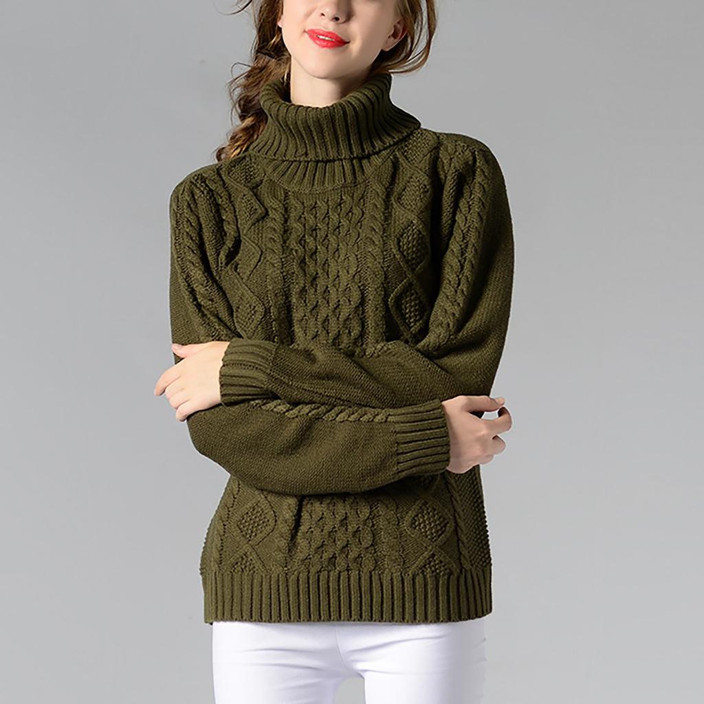 Women's Solid Color Turtleneck Sweater Long Sleeve Twisted Flower Base Sweater