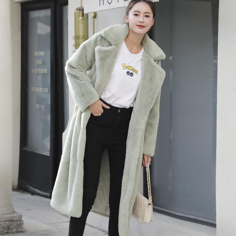 2024 Extra Long Plus Size Women's Faux Rabbit Fur Coat - Warm Winter Outerwear